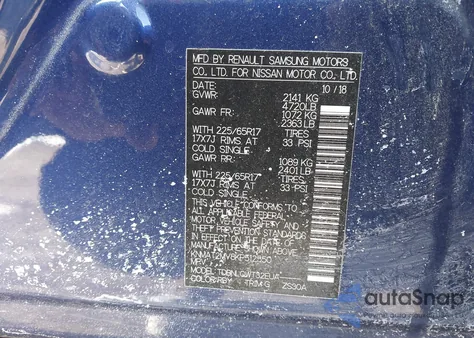 2019 Nissan Rogue Sv z USA, uszkodzony, nr VIN KNMAT2MV8KP512550